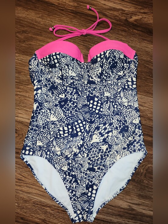 Lilly Pulitzer Other - Lilly Pulitzer Halter One-Piece Swimsuit — Navy Fish Print - Size M